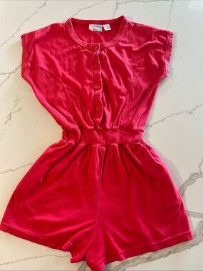 Vintage red romper Button-Front women’s Romper with Elastic Waist